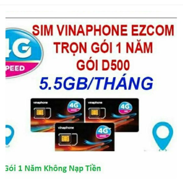 (FREESHIP) Sim Vina D500 5,5G/THÁNG ( Miễn phí vào mạng 12 tháng , Tốc độ 4G ) , Sim bảo hành 12 tháng