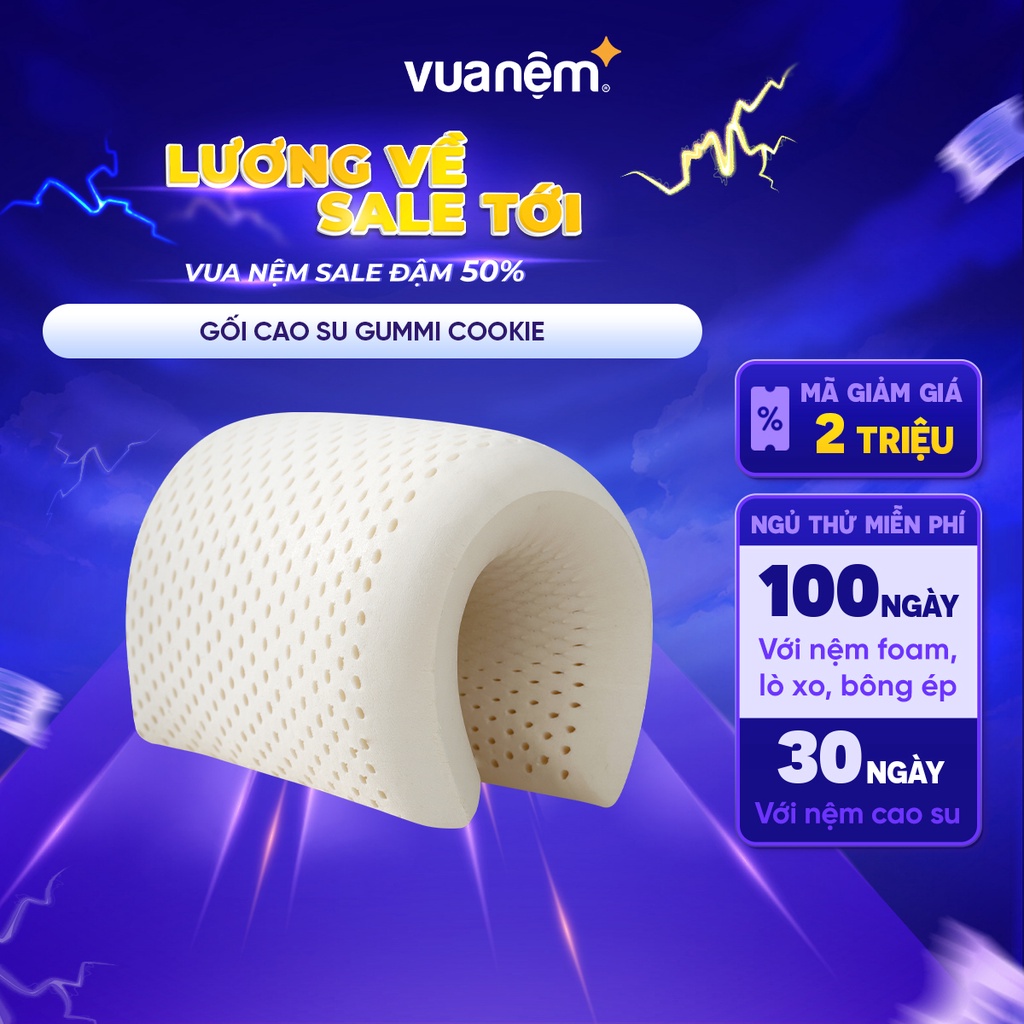 Gối Cao Su Thiên Nhiên Gummi Cookie 50x35x9cm mềm mại, nâng đỡ vai gáy, thông thoáng phân phối bởi Vua Nệm