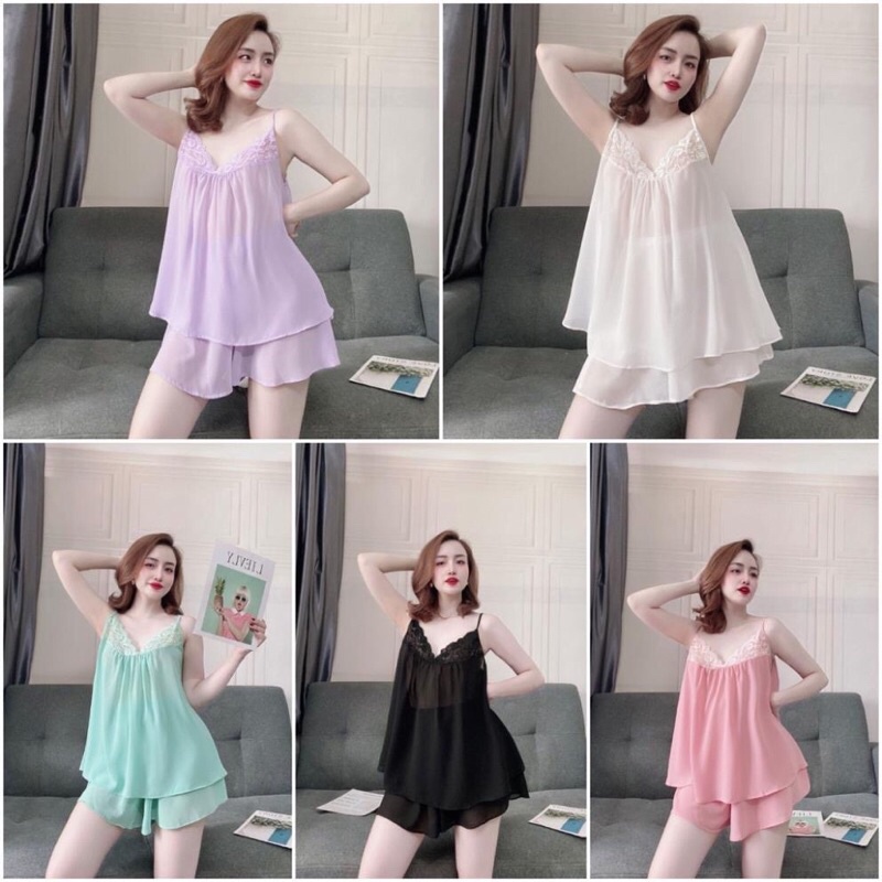 BIGSIZE Độ Mặc Nhà Nữ  ✔️Bộ CHIFFON REN NGỰC BigSize 55-80kg