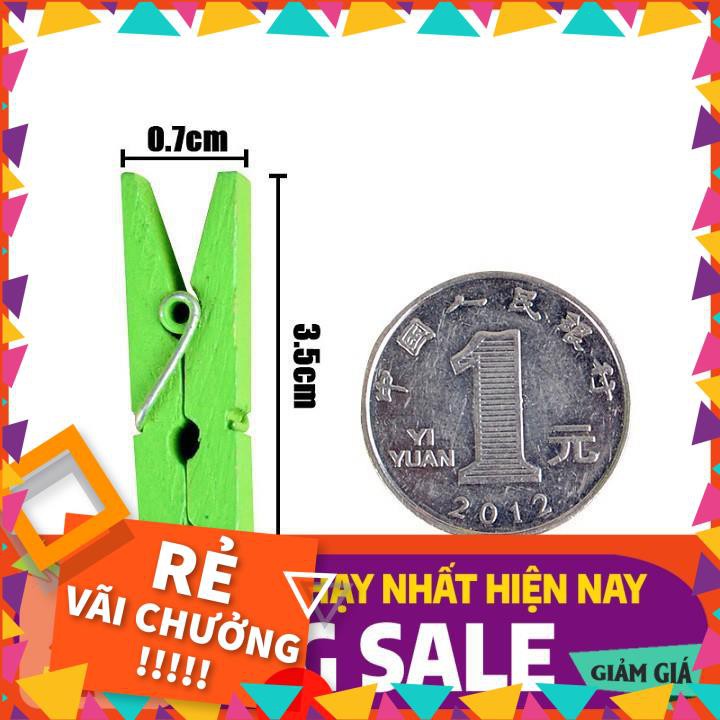 Set 50 kẹp gỗ thông đủ màu sắc 3.5*0.7 cm kẹp ảnh trang trí phòng ngủ siêu xinh, handmade