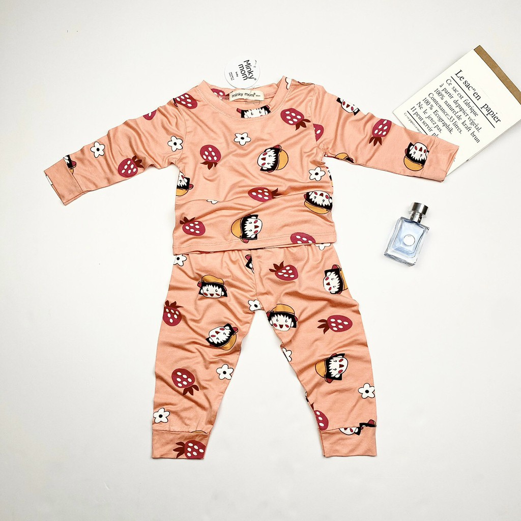 [HCM] Bộ quần áo thu đông trẻ em tay dài quần dài, Mẫu thú nhí cute, Cotton thun lạnh Minky Mom, vải Sài Gòn