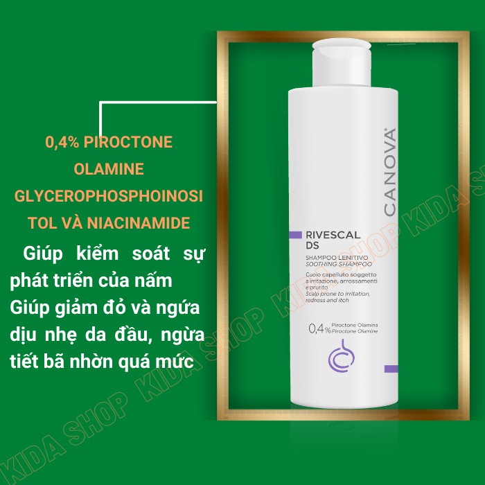 Dầu gội cải thiện tình trạng nấm, làm dịu dành cho da bị kích ứng, da gàu Canova Rivescal DS shampoo 200ml