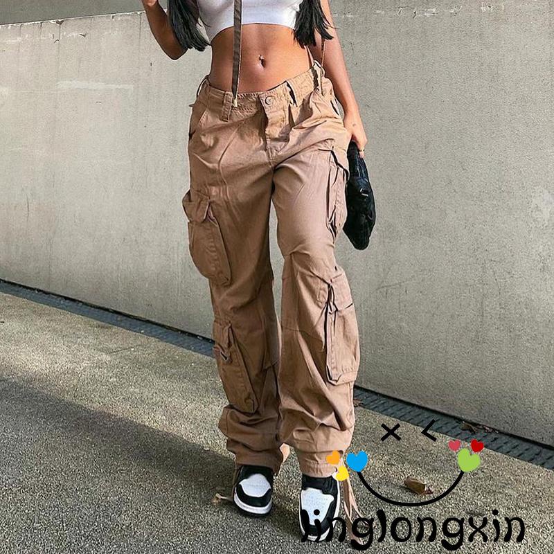 Quần Dài Dáng Rộng Màu Trơn Có Túi Linglongxi2 Cho Nữ