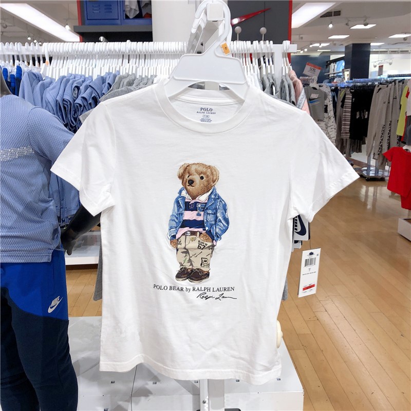 Áo thun tay ngắn cổ tròn chất liệu cotton in họa tiết gấu Ralph Lauren New York GO Polo