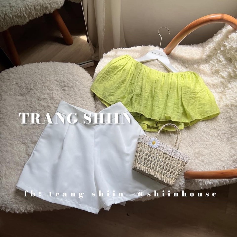 Áo Trễ Vai Xanh Hồng (Hình Thật ) Áo Trễ Vai Mùa Hè 2023