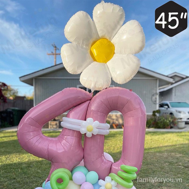Bong bóng lá nhôm hình hoa cúc trắng dùng trang trí tiệc sinh nhật
