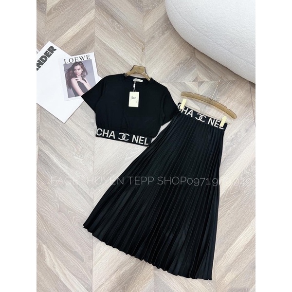 SET CHANEL MIX CHÂN VÁY XẾP LY SIÊU CHẢNH