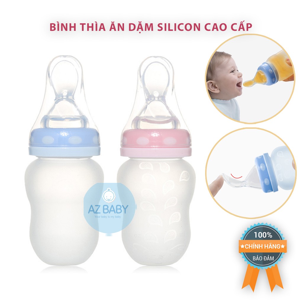 Bình thìa ăn dặm silicon an toàn tiện lợi cho bé tặng kèm núm ti AZ Baby - AD009