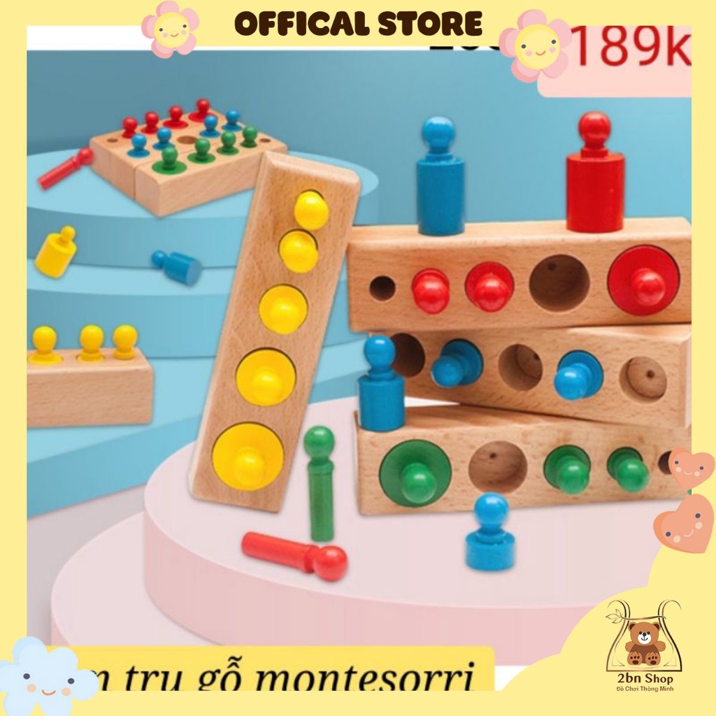 Bộ núm trụ montesorri đồ chơi gỗ thông minh cho bé