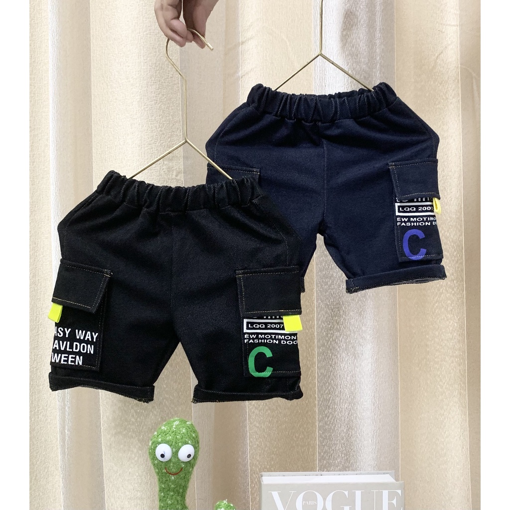 Size đại cồ Quần short thun giả jean túi hộp cho bé từ 38-65 kg