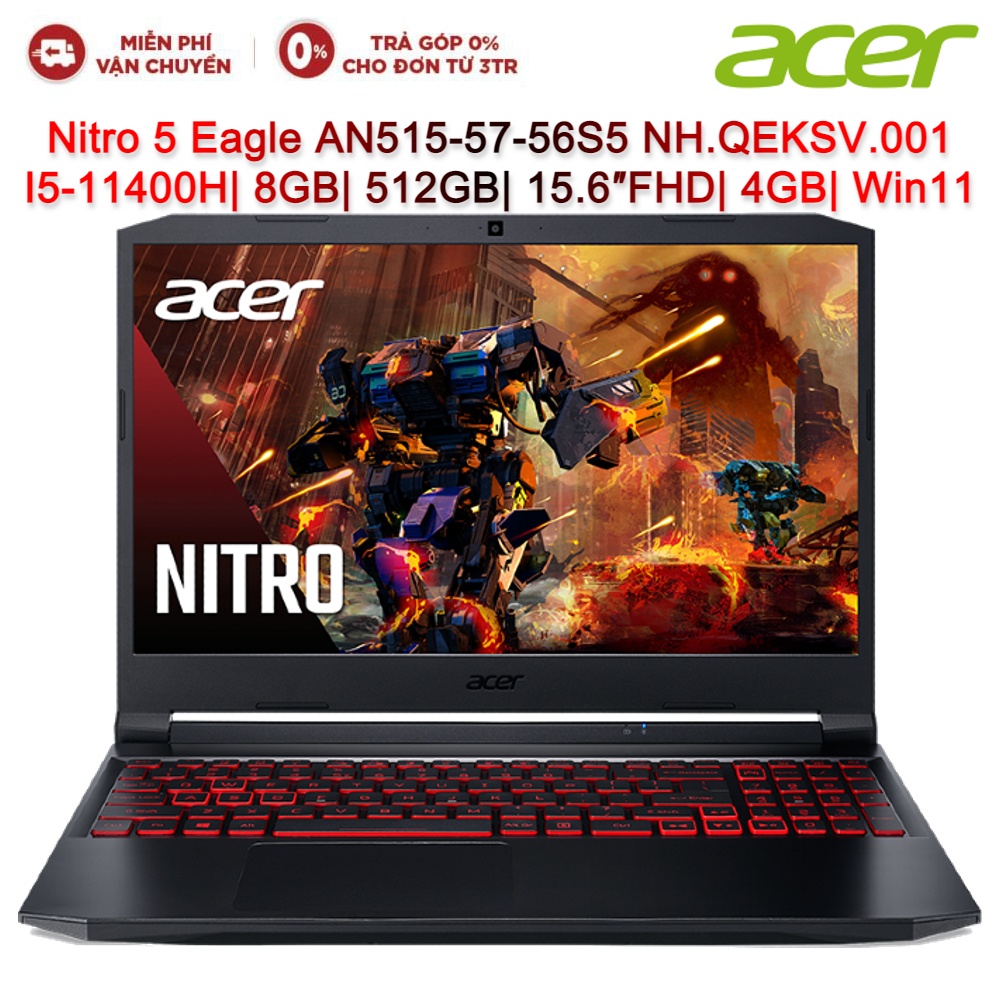 Laptop ACER Nitro 5 Eagle AN515-57-56S5 NH.QEKSV.001 I5-11400H| 8GB| 512GB| 15.6″FHD| 4GB| Win11