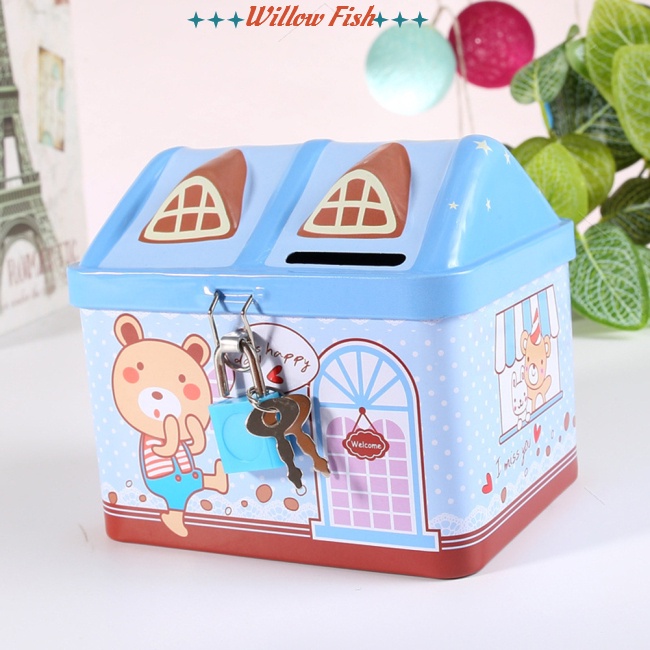 Con heo đất Ống Heo Tiết Kiệm Bằng Thiếc Hình Ngôi Nhà Hoạt Hình Dễ Thương Cho Bé