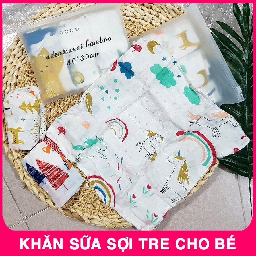 khăn sữa cho bé, Set 3 khăn sữa sợi tre Muslin Made in Việt Nam 30x30cm { CHUYÊN SỈ }