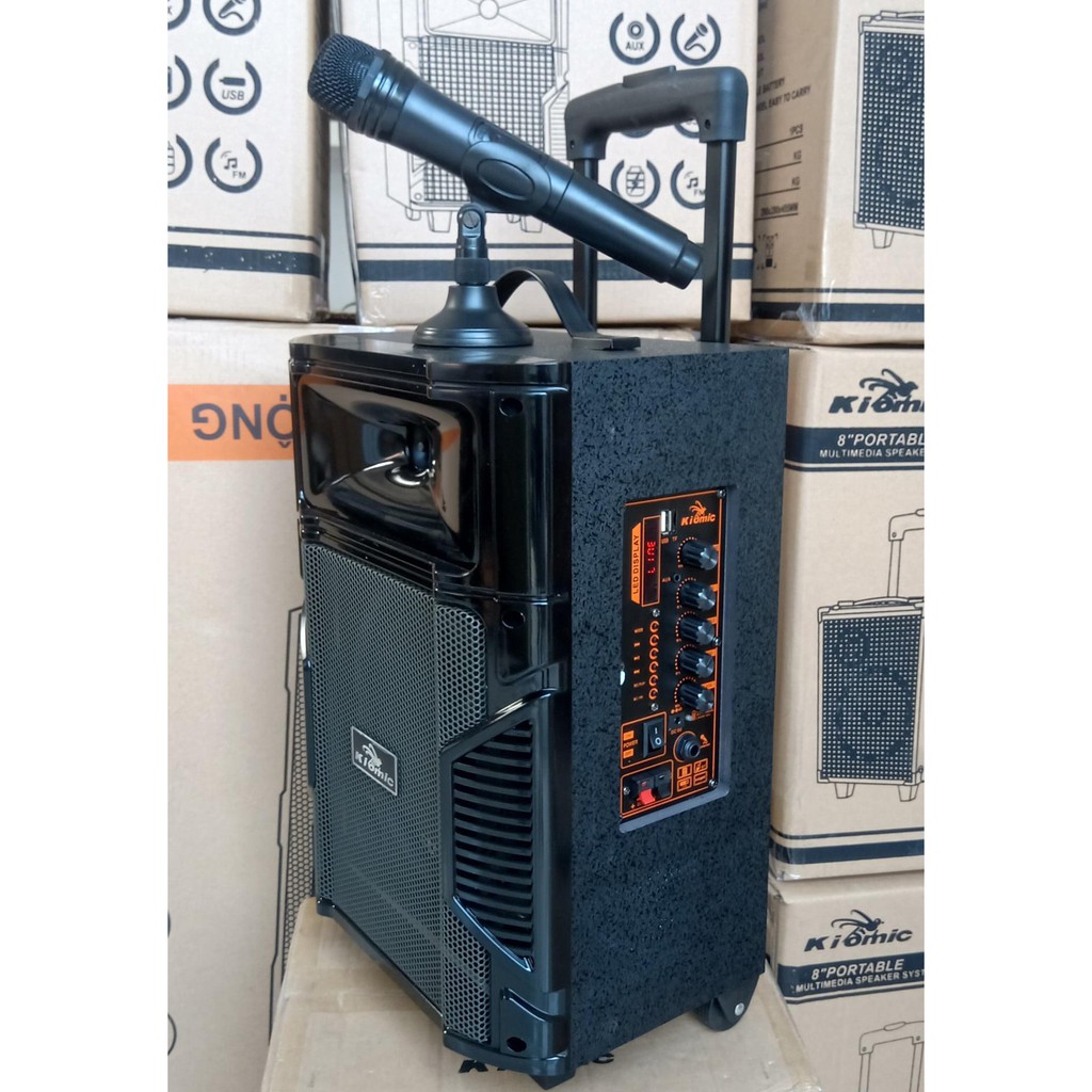 Loa kéo karaoke Kiomic K108 chất 2019 - Loa kéo di động thùng gỗ mic không dây