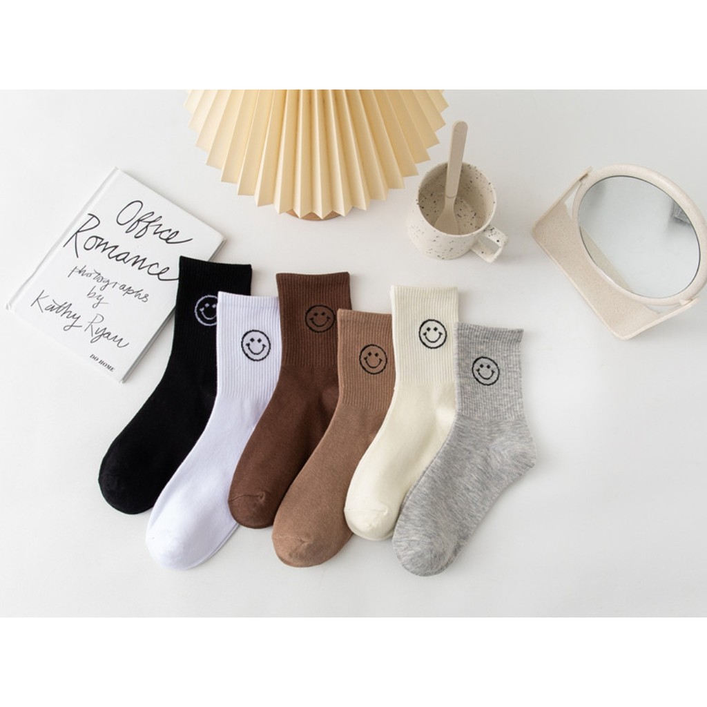 Tất mặt cười Vintage nâu cotton