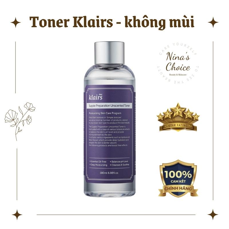 Toner Klairs Không Mùi 180ml - lành tính, giúp cân bằng da, cấp ẩm -Supple Preparation Unscented Toner [Có Giao Hỏa Tốc]