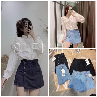 ✨ Quần Váy Jeans Nữ Lệch Vạt 🦋 Quần Short Nữ Cạp Cao Trơn 2 Màu 🦋