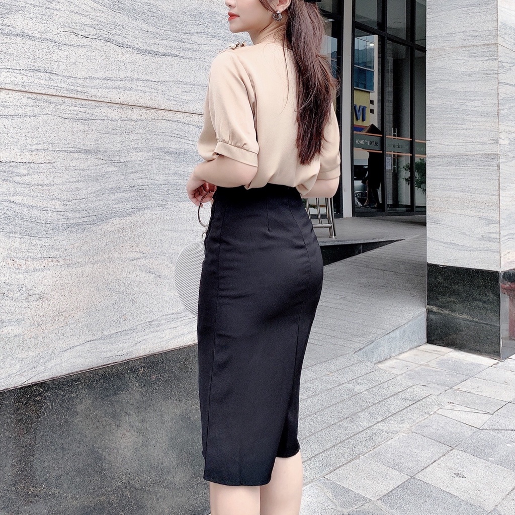 Chân váy rúm lệch dài qua gối công sở HILA (Mã SP CV871) | BigBuy360 - bigbuy360.vn