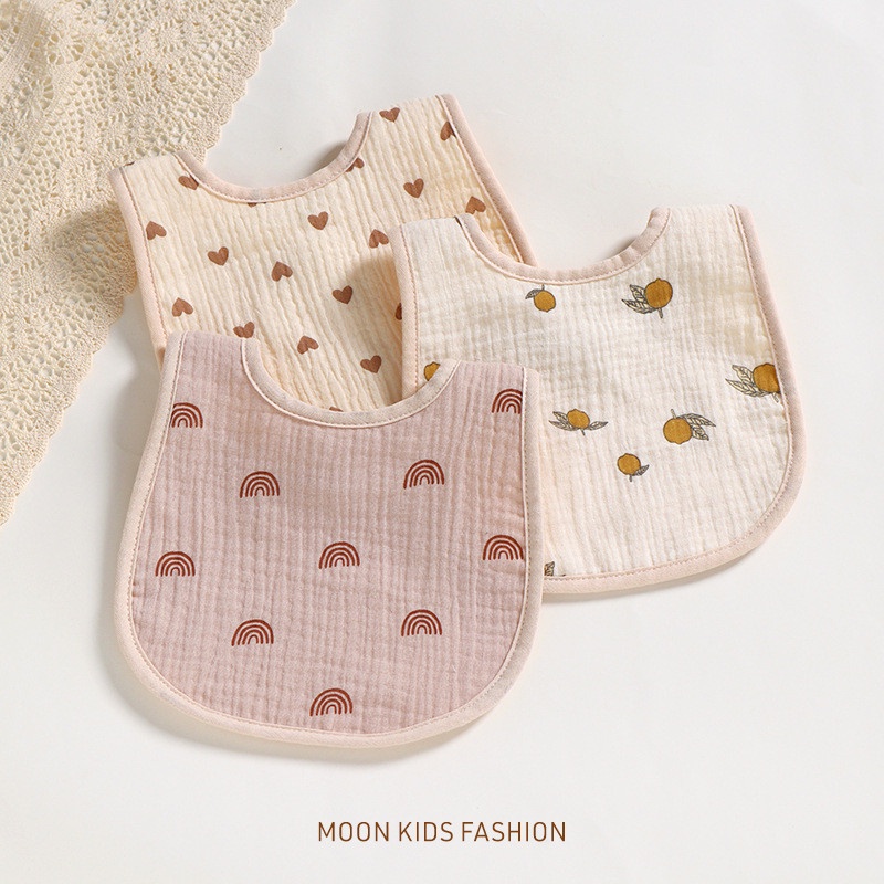 Yêm chữ U chất xô muslin họa tiết Hàn Quốc dùng cho bé lau miệng, đeo cổ khi ăn - Moon kids fashion