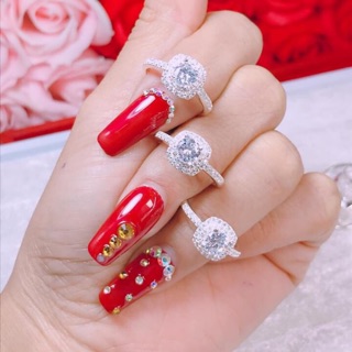 Nhẫn nữ đá vuông đính đá 6ly chuẩn bạc ta-hàng dày dặn bóng đẹp