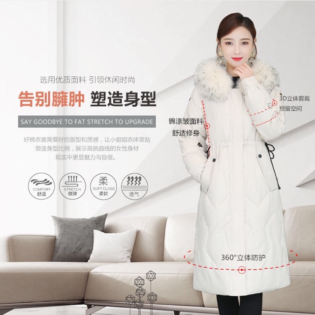 ÁO PHAO MỦ LÔNG DÁNG DÀI HÀNG CAO CẤP QUẢNG CHÂU