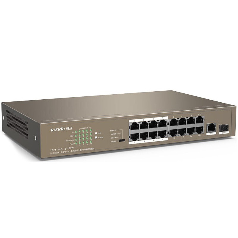 Bộ chia mạng 16 cổng Switch Tenda TEF1118P 16-Port 10/100Mbps PoE + 1 Gigabit SFP