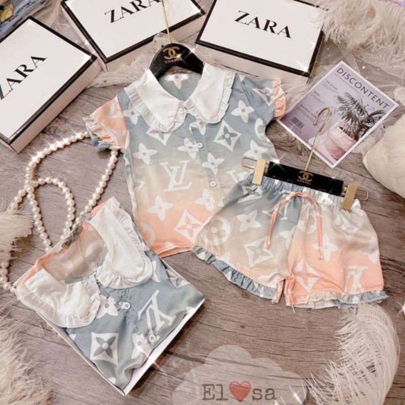 Pijama lụa satin tơ tằm bé gái