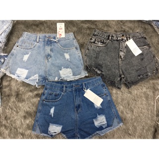 Quần sọt jean nữ rách tua lai vải cotton