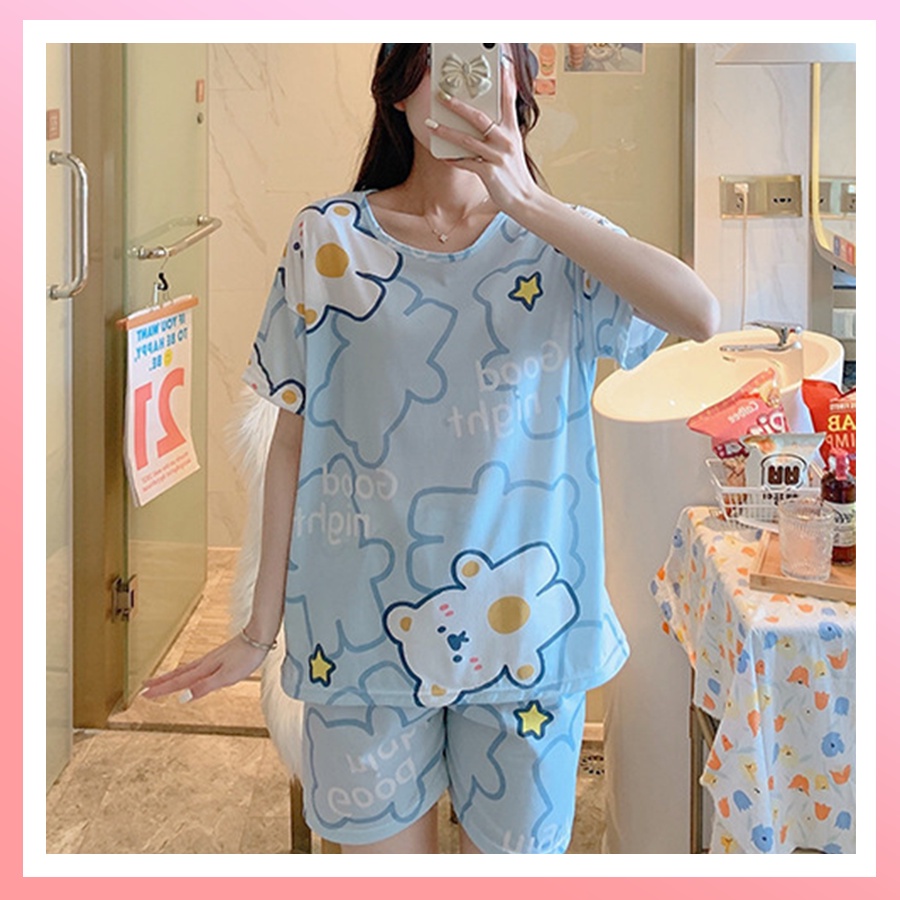 Bộ ngủ hoạt hình tay cộc chất cotton cực mềm mịn mát XKBCTN01