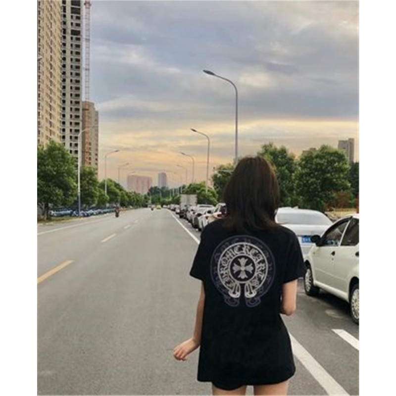Áo thun cotton cổ tròn tay ngắn dáng rộng in họa tiết Chrome Hearts K002 #