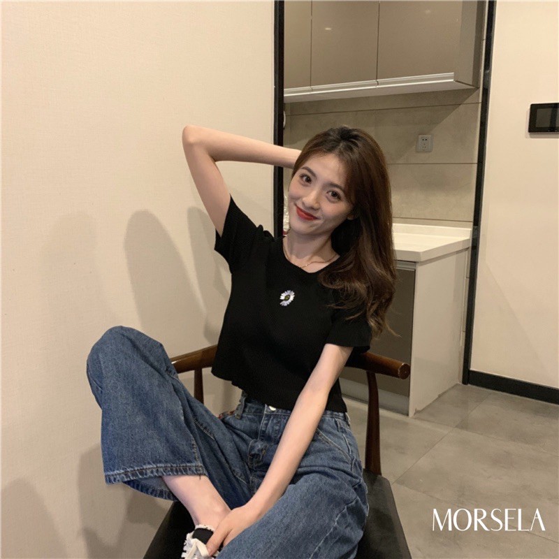 Áo croptop nữ thêu HOA CÚC trước ngực - Áo croptop siêu xinh (ẢNH THẬT)