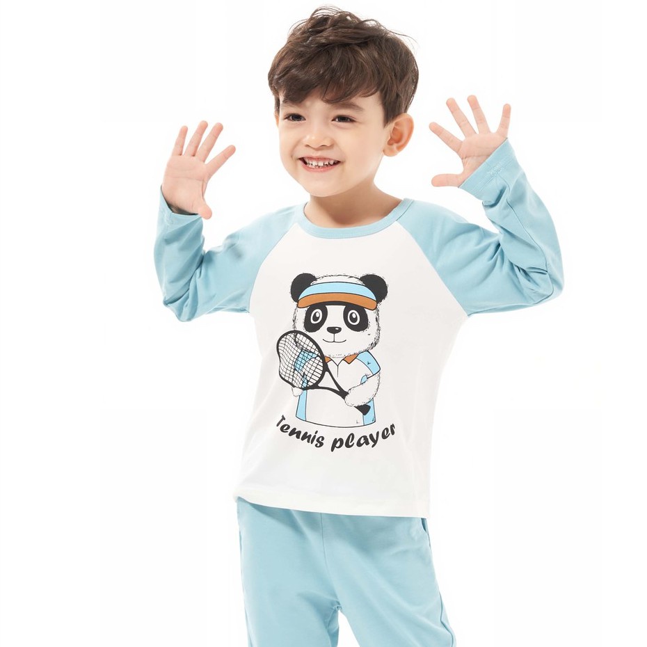 Đồ bộ bé trai dài tay chất cotton dày dặn in hình gấu trúc thời trang thu đông thiết kế BB21