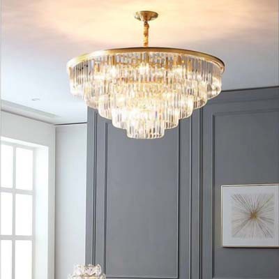 Đèn thả trần phòng khách pha lê cao cấp thân vàng - tặng kèm bóng led