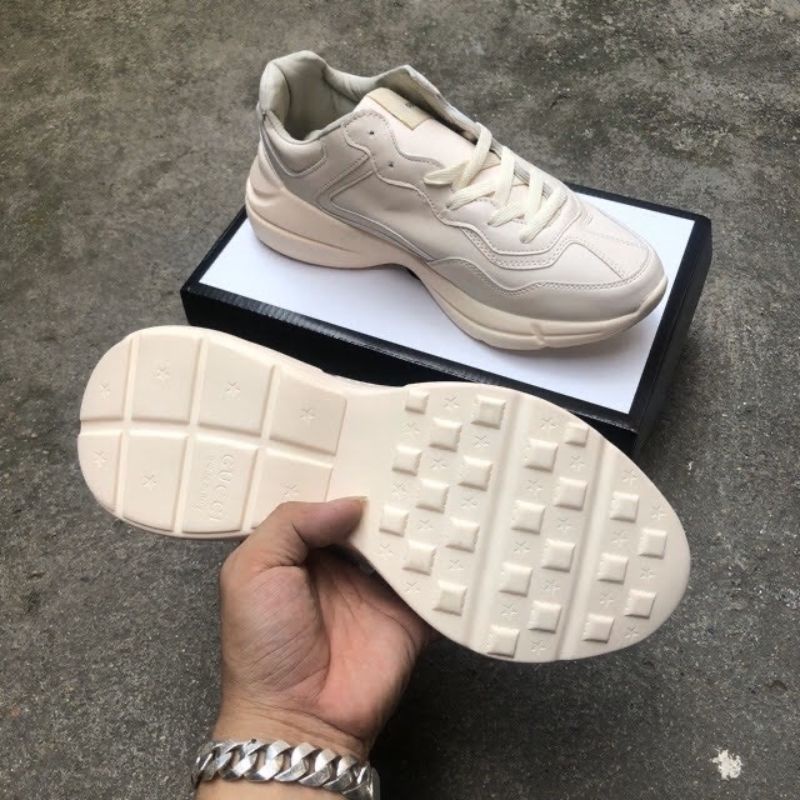 Giày Thể Thao Nam Nữ Chunky Rhyton kem trơn Dad shoes Sneaker