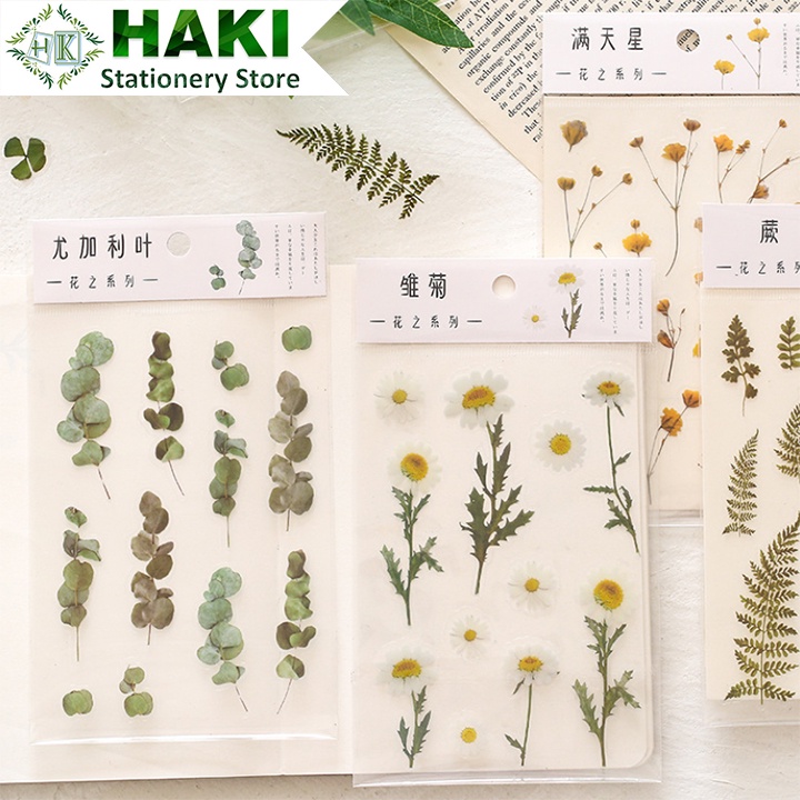 Sticker cute hoa lá dễ thương HAKI, hình dán sticker cute trang trí sổ đáng yêu giá rẻ ST32