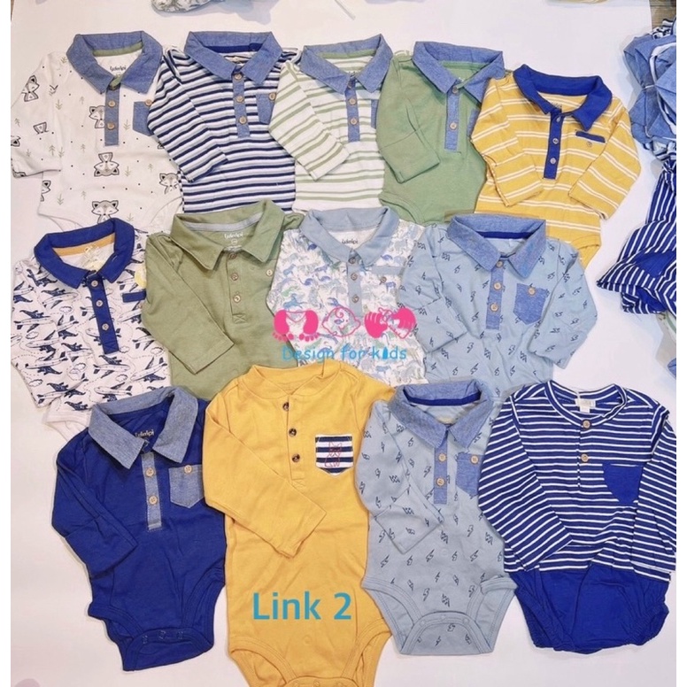 (Link 2) (Tặng nơ) Bộ body công tử, bộ body chip dài tay cổ đức, cổ trụ Yam.pi xuất dư, vải ORGANIC COTTON choặngg