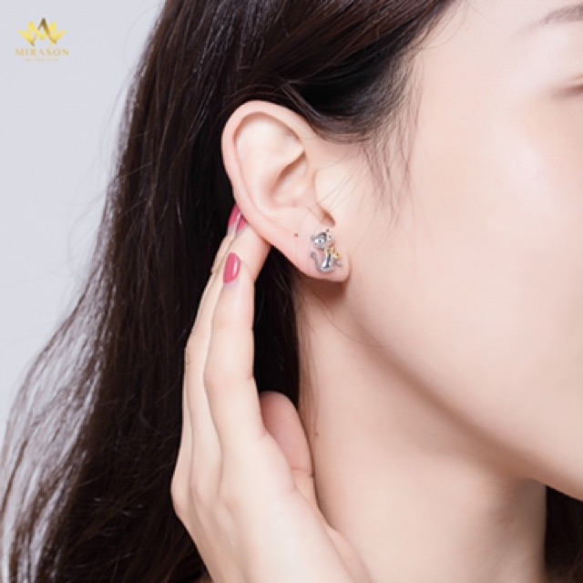 Khuyên Tai Bạc Nữ MIRASOn Mèo Đeo Chuông Vàng Dễ Thương MBT073 -  Bông Tai Nữ Bạc 925 Cao Cấp
