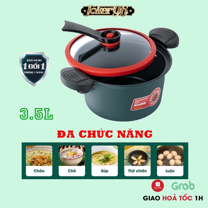 Nồi áp suất, Nồi hầm cháo, Kho cá đa năng mini totipotent pot 3.5L dùng cho mọi loại bếp từ, bếp gas, bếp hồng ngoại