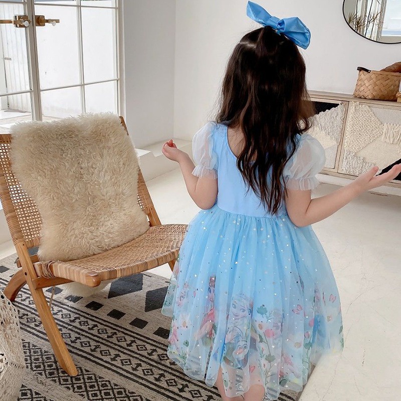 Đầm Công Chúa Phối Lưới In Hoạt Hình Kiểu Hàn Quốc Thời Trang Mùa Hè Cho Bé Gái Se7E