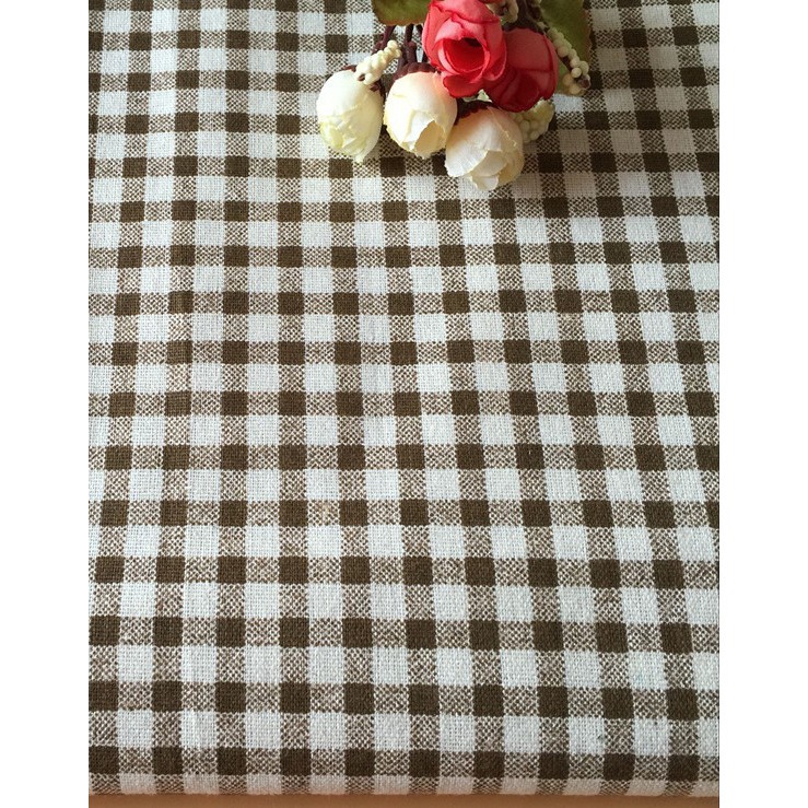 Vải linen họa tiết Caro nâu V-G08