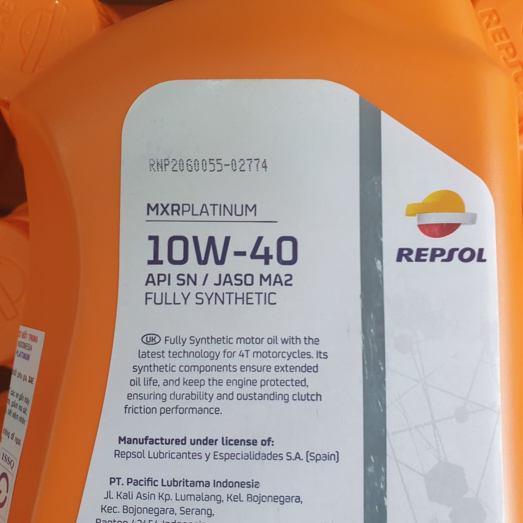 Nhớt Repsol MXR Platinum 10w40 API SN / JASO MA2