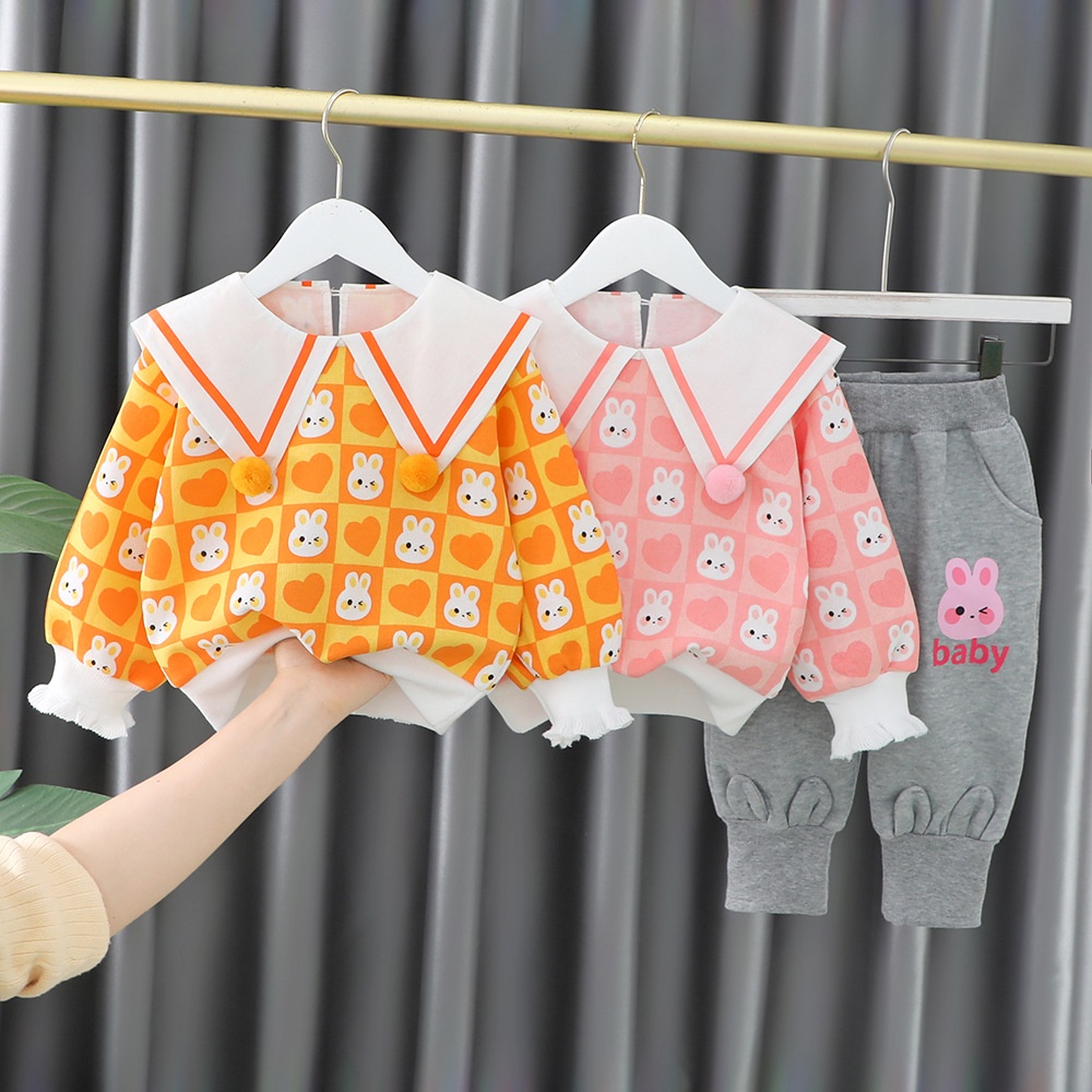 Set Đồ Mùa Thu Hai Món Gồm Áo Tay Dài Cổ Lớn Phong Cách Hàn Quốc Cho Bé Gái C109