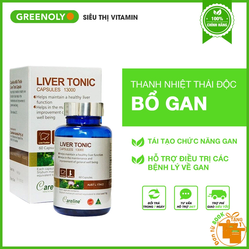 Mát Gan Giải Độc Liver Tonic Careline Capsules 13000 - Viên Uống Bảo Vệ Và Tăng Cường Chức Năng Gan Hộp 60 Viên