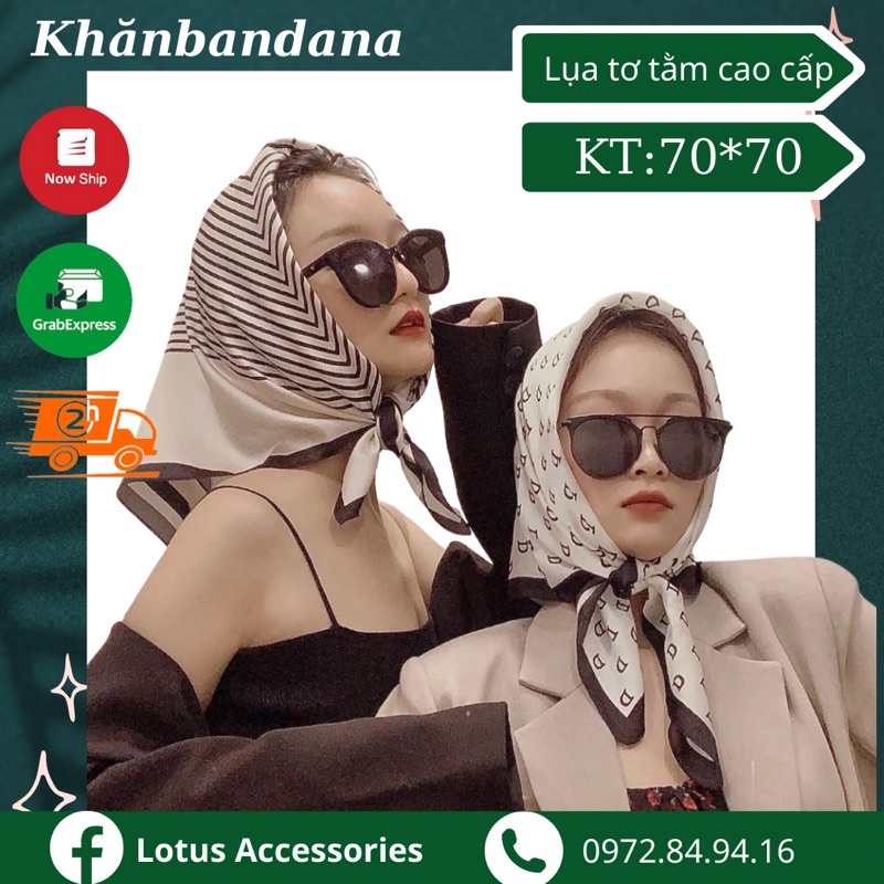 Khăn lụa vuông- Khăn Bandana 70*70 lụa cao cấp- Dùng để quàng cổ, buộc tóc, chùm đầu, phụ kiện thời trang sang chảnh