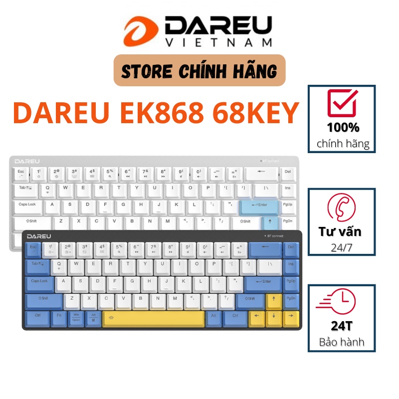 Bàn phím cơ Dareu EK868 Bluetooth WHITE 68KEY