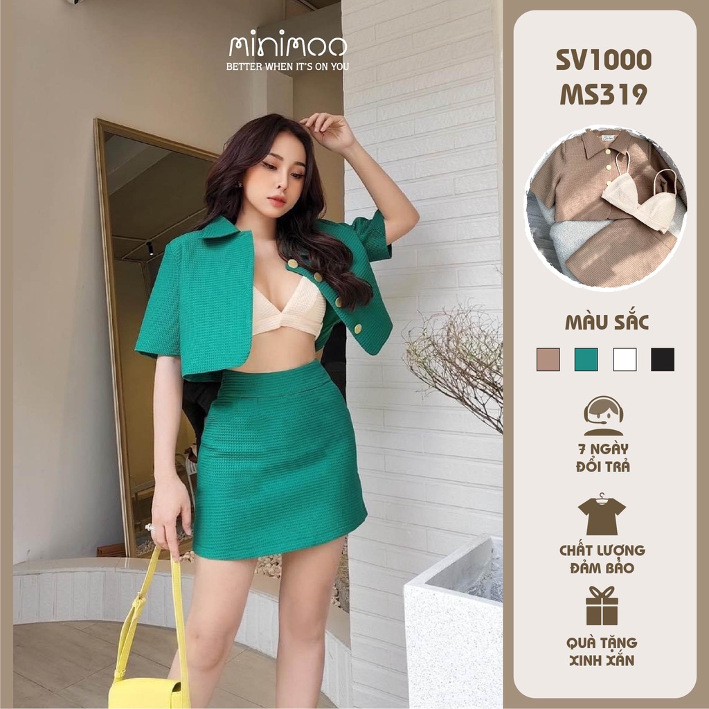 Set Croptop Minimoo Kèm Chân Váy Vải Xốp Và Bralette Cúc Kim Loại SV1000MT319