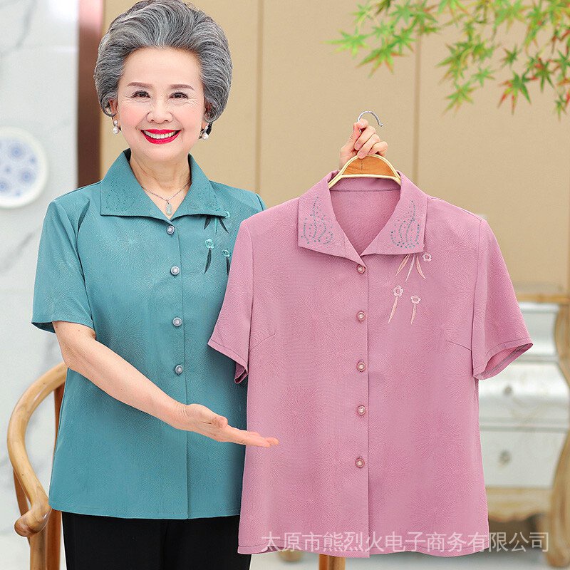 Hàng Mới Về Áo Sơ Mi Tay Ngắn Thời Trang Xuân Hè Cho Phụ Nữ Trung Niên 60-80 Tuổi