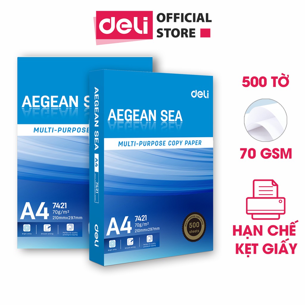 Giấy in A4 Deli - 70gsm 500 tờ/tập - chống thấm khử tĩnh điện -W7421