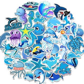 Sticker chủ đề biển 60 cái màu xanh nước biển /  hình dán màu xanh nước biển