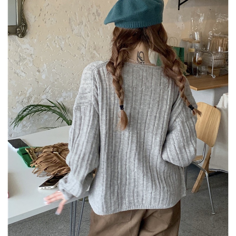 Áo Khoác Cardigan Dệt Kim Tay Dài Dáng Rộng Cổ Chữ V Thời Trang